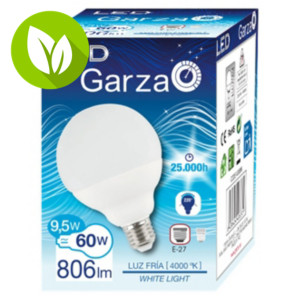 Garza Bombilla globo 220º LED 9,5W casquillo E27, blanco neutro