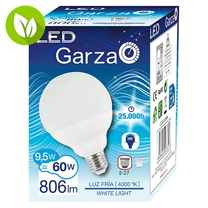 Garza Bombilla globo 220º LED 9,5W casquillo E27, blanco neutro