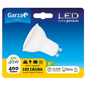 Garza Bombilla de iluminación LED, 110º, 5W, casquillo GU10, blanco cálido
