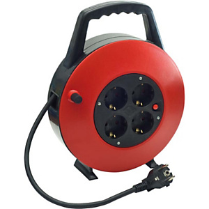 Garza Enrollacable con asa ergonómica, 10 m, 4 tomas, rojo y negro Garza Enrollacable con asa ergonómica, 10 m, 4 tomas, rojo y negro