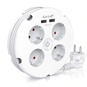 Garza Home Regleta circular múltiple con interruptor, 4 tomas, 2 USB, 1,5 m, blanco Garza Home Regleta circular múltiple con interruptor, 4 tomas, 2 USB, 1,5 m, blanco