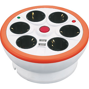 Garza Office Power Regleta circular múltiple con interruptor, 6 tomas, 2 USB, 1,4 m, naranja y blanco Garza Office Power Regleta circular múltiple con interruptor, 6 tomas, 2 USB, 1,4 m, naranja y blanco