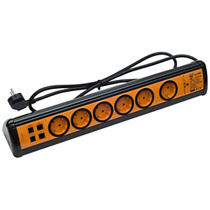Garza Office Power Regleta múltiple con interruptor, 6 tomas, USB/RJ11/RJ45, 1,4 m, naranja y negro Garza Office Power Regleta múltiple con interruptor, 6 tomas, USB/RJ11/RJ45, 1,4 m, naranja y negro