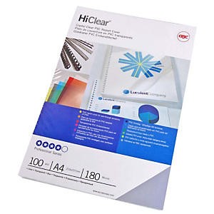 GBC HiClear Cubiertas de encuadernación, A4, PVC, 180 micras, transparente GBC HiClear Cubiertas de encuadernación, A4, PVC, 180 micras, transparente