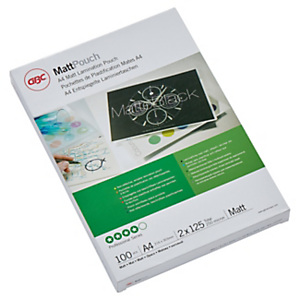 GBC Pouches per plastificatrice a caldo, A4, Finitura Opaca, 125 µm (confezione 100 pezzi) GBC Pouches per plastificatrice a caldo, A4, Finitura Opaca, 125 µm (confezione 100 pezzi)