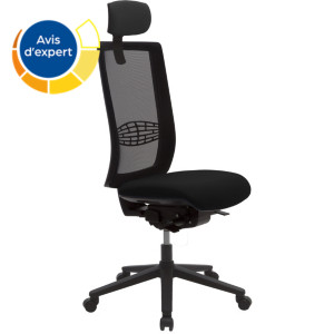 Siège de Bureau Infinity Maille et Tissu Noir Hauteur réglable - Dossier Appui-tête Roulettes Siège de Bureau Infinity Maille et Tissu Noir Hauteur réglable - Dossier Appui-tête Roulettes