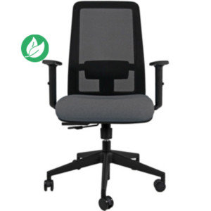 Siège de bureau Naïa en tissu avec accoudoirs - Dossier en maille noir - Assise tissu anthracite Siège de bureau Naïa en tissu avec accoudoirs - Dossier en maille noir - Assise tissu anthracite