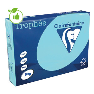 Gekleurd papier Trophée Clairefontaine alizé blauw A4 80g, 5 riemen van 500 vellen