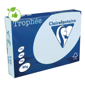 Gekleurd papier Trophée Clairefontaine pastelblauw A4 80g, 5 riemen van 500 vellen