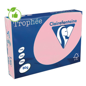 Gekleurd papier Trophée Clairefontaine pastelroze A4 80g, 5 riemen van 500 vellen