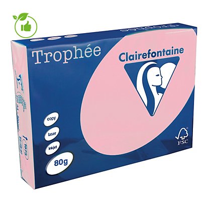 Gekleurd papier Trophée Clairefontaine pastelroze A4 80g, 5 riemen van 500 vellen - 1