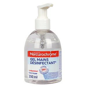 Gel antibactérien hydroalcoolique Mercurochrome, 2 flacons pompe de 250 ml