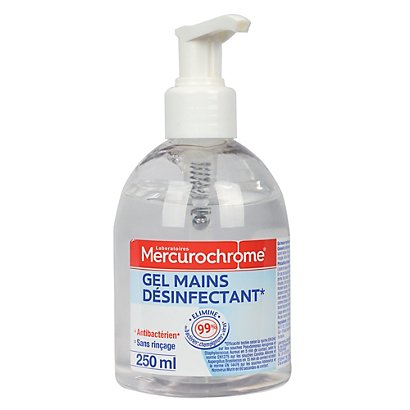 Gel antibactérien hydroalcoolique Mercurochrome, 2 flacons pompe de 250 ml - 1