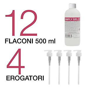 Gel Idroalcolico Antisettico mani Simply Gel, Alcool 70% (confezione 12 flaconi con 4 erogatori) Gel Idroalcolico Antisettico mani Simply Gel, Alcool 70% (confezione 12 flaconi con 4 erogatori)