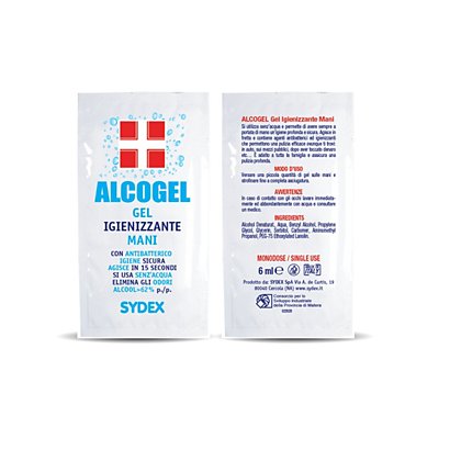 Gel lavamani igienizzante con antibatterico Alcogel, Bustina monodose da 6 ml (confezione 500 pezzi)