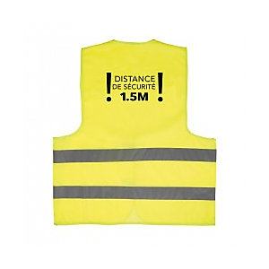 Gilet jaune de sécurité avec marquage gestes barrière "Distance de sécurité 1.5M"