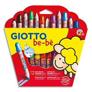 GIOTTO BE-BE Etui de 12 crayons de couleur BE-BE maxi bois + taille-crayons, mine large 7 mm