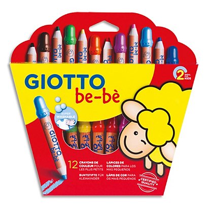 GIOTTO BE-BE Etui de 12 crayons de couleur BE-BE maxi bois + taille-crayons, mine large 7 mm