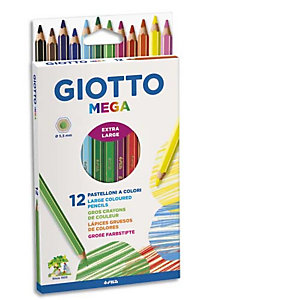 GIOTTO Etui de 12 crayons de couleur hexagonaux Méga assortis diamètre 5 mm