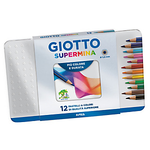 GIOTTO Pastello Supermina - mina 3,8 mm - colori assortiti - astuccio in metallo 12 pezzi GIOTTO Pastello Supermina - mina 3,8 mm - colori assortiti - astuccio in metallo 12 pezzi