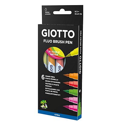 GIOTTO Pennarelli con punta pennello Turbo Soft Brush, Colori Assortiti  Fluo (confezione 6 pezzi) - Pennarelli
