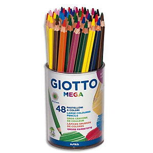GIOTTO Pot de 48 crayons de couleur Méga, mine 5,5mm, 12 couleurs assorties