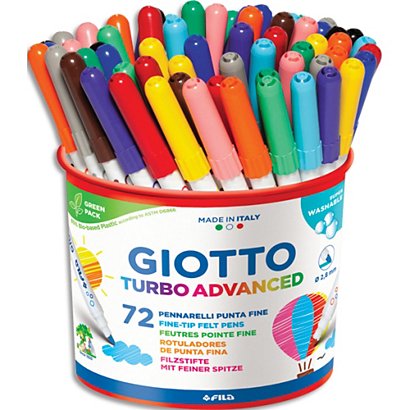 GIOTTO Pot de 72 feutres de coloriage TURBO ADVANCED pointe fine. Coloris assortis extra brillant