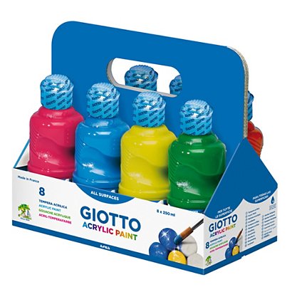 GIOTTO Tempera pronta acrilica - 250ml - colori assortiti  - schoolpack 8 flaconi - 1