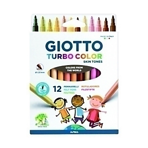 GIOTTO Turbo Maxi Skin Tones Rotuladores de punta de fibra, trazo de 2,8 mm, estuche de 12, colores surtidos