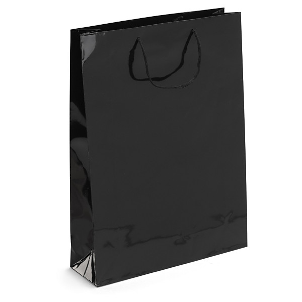 Gloss finish laminated paper gift bags, black, 180x220x65mm, pack of 25 - 1