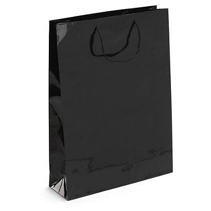 Gloss finish laminated paper gift bags, black, 250x300x90mm, pack of 25 - 1