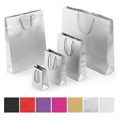 Gloss finish laminated paper gift bags, silver, 110x150x70mm, pack of 50 - 1