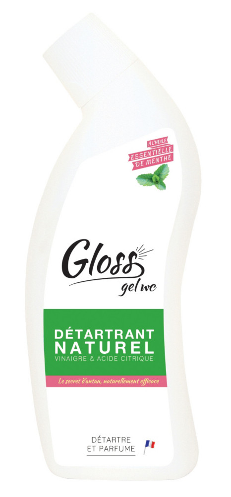 Gloss Gel WC, détartrant naturel, spray de 750 ml, huile essentielle de menthe