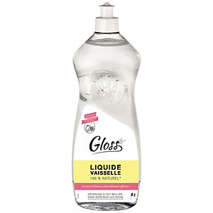 Gloss Liquide vaisselle main à base de vinaigre blanc et huile essentielle de citron, flacon 1 litre
