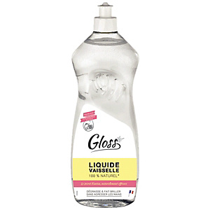 Gloss Liquide vaisselle main à base de vinaigre blanc et huile essentielle de citron, flacon 1 litre Gloss Liquide vaisselle main à base de vinaigre blanc et huile essentielle de citron, flacon 1 litre