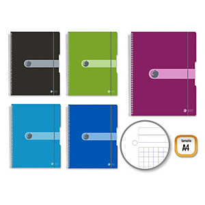 GOLDEN Extra Cuaderno tapa de polipropileno, plástico, formato A4, 80 hojas, cuadriculado 5 x 5 mm, 90 g, con goma de cierre colores surtidos GOLDEN Extra Cuaderno tapa de polipropileno, plástico, formato A4, 80 hojas, cuadriculado 5 x 5 mm, 90 g, con goma de cierre colores surtidos