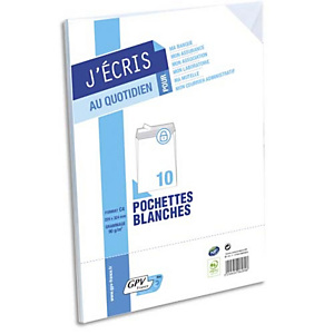 GPV Paquet de 10 pochettes vélin Blanc fond Gris 90g auto-adhésives format C4 229x324mm référence 6629 GPV Paquet de 10 pochettes vélin Blanc fond Gris 90g auto-adhésives format C4 229x324mm référence 6629