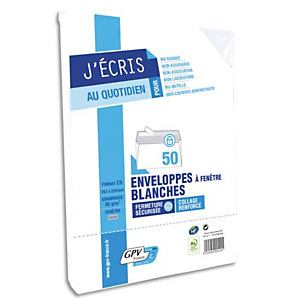 GPV Paquet de 50 enveloppes Blanches auto-adhésives 80 grammes format DL 110x220mm référence 6622 GPV Paquet de 50 enveloppes Blanches auto-adhésives 80 grammes format DL 110x220mm référence 6622