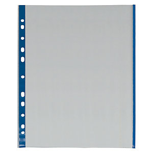 GRAFOPLAS Funda perforada, A4, polipropileno de 80 micras, 11 orificios, lisa, transparente con borde azul