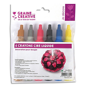 GRAINE CREATIVE 6 crayons de cire liquide 30ml pour décoration de bougie Noir Jaune Rouge Bleu or argent GRAINE CREATIVE 6 crayons de cire liquide 30ml pour décoration de bougie Noir Jaune Rouge Bleu or argent