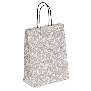 Grey floral patterned Kraft paper carrier bags
