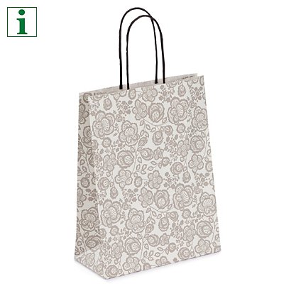 Grey floral patterned Kraft paper carrier bags - 1