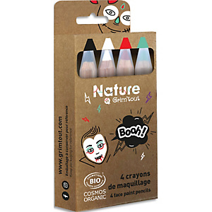 GRIM TOUT Boîte de 4 crayons de maquillage certifiés bio naturel - BOOH! Idéal pour Halloween
