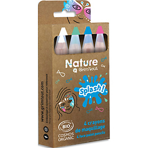 GRIM TOUT Boîte de 4 crayons de maquillage certifiés bio naturel - SPLASH! Maquillage du monde sous marin