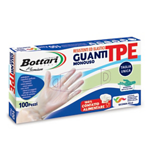 Guanti monouso in TPE Bottari, Semitrasparenti, Taglia Unica (confezione 100 pezzi) Guanti monouso in TPE Bottari, Semitrasparenti, Taglia Unica (confezione 100 pezzi)