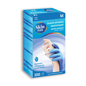 Guanti monouso Skin Flex sintetici elasticizzati senza polvere, Taglia M (7/7½), Azzurro (confezione 100 pezzi)