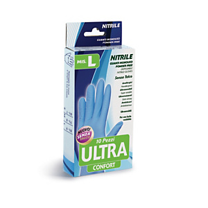 Guanti monouso Ultra in nitrile senza talco, Blu, Taglia Grande/Large (confezione 10 pezzi) Guanti monouso Ultra in nitrile senza talco, Blu, Taglia Grande/Large (confezione 10 pezzi)
