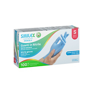 Guanto monouso in nitrile senza polvere Smilex Skin Blu, Taglia S (6/6½), Azzurro (confezione da 100 pezzi) Guanto monouso in nitrile senza polvere Smilex Skin Blu, Taglia S (6/6½), Azzurro (confezione da 100 pezzi)