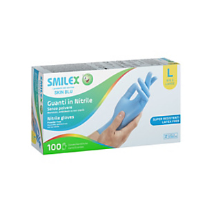 Guanto monouso in nitrile senza polvere Smilex Skin Blu, Taglia L (8/8½), Azzurro (confezione da 100 pezzi) Guanto monouso in nitrile senza polvere Smilex Skin Blu, Taglia L (8/8½), Azzurro (confezione da 100 pezzi)