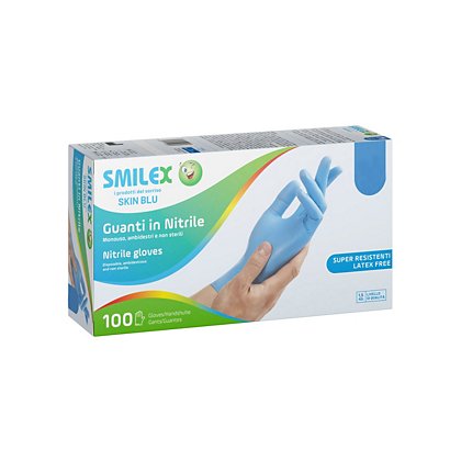 Guanto monouso in nitrile senza polvere Smilex Skin Blu, Taglia XL (9/9½),  Azzurro (confezione da 100 pezzi) - Guanti Protettivi